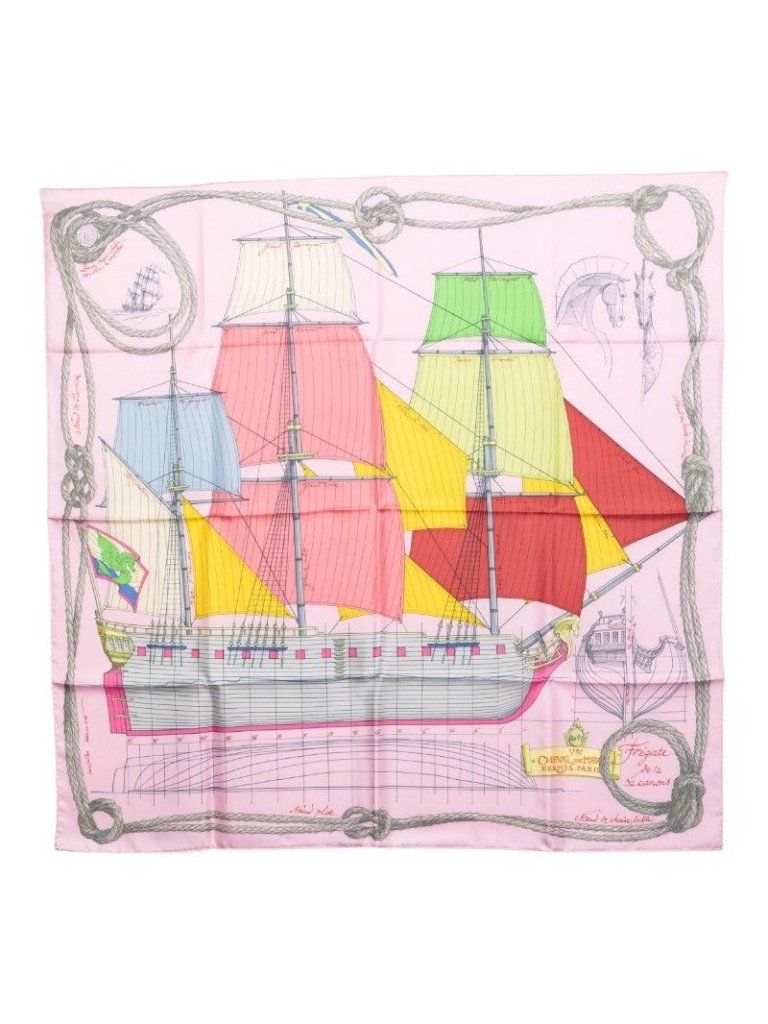 Hermes Carre 90 Cheval De Mer Sea Horse Scarf Pink Silk